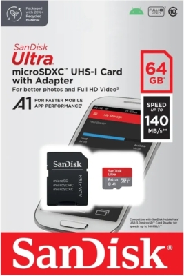 MicroSDXC-hukommelseskort 64 GB med adapter til bilkamera