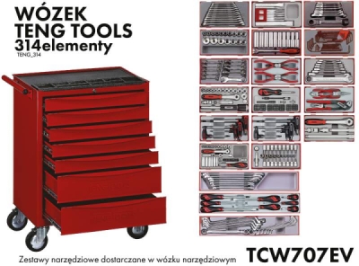 Teng Tools TCW707EV værkstedsvogn med 314 dele og 7 skuffer