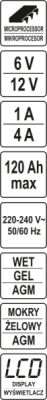 Elektronisk batterilader 6/12 V med LCD-display – 1/4 A