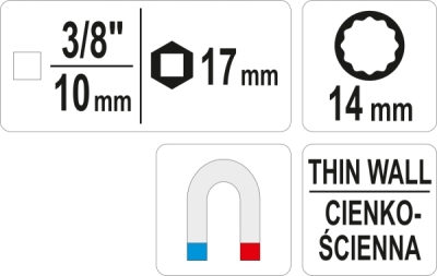 Magnetisk tændrørstop 3/8" – 14 mm, 12-kant