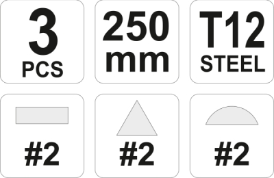 Metalfilssæt 250 mm – 3 dele i T12-stål