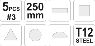 Metalfilssæt 250 mm – 5 dele med forskellige profiler