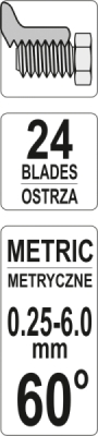 Metrisk gevindmåler med 24 blade – 0,25-6,0 mm