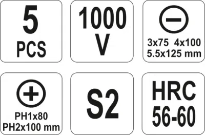 Isoleret skruetrækkersæt 1000 V – S2-stål, 5 dele