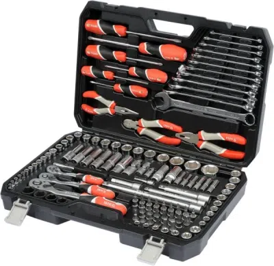 Komplet værktøjssæt 1/4", 3/8" og 1/2" – 129 dele