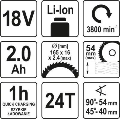Akku rundsav 165 mm 18 V / 2,0 Ah