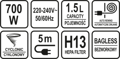 Støvsuger 700W (Cyclonic) (HEPA FILTER!)