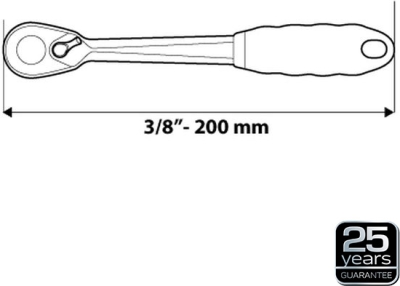 3/8" vinklet skraldenøgle – 200 mm, 72 tænder