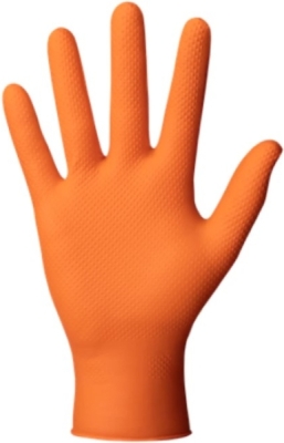 GoGrip pudderfri nitrilhandsker med diamantstruktur – orange, str. L, 50 stk.