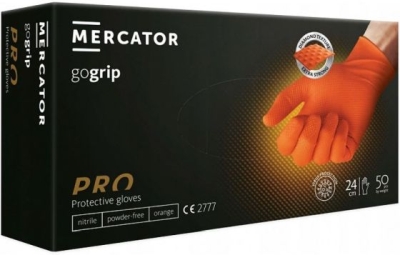 GoGrip pudderfri nitrilhandsker med diamantstruktur – orange, str. L, 50 stk.