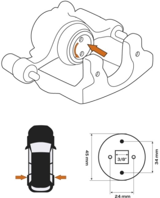 Bremsestempelværktøj med venstregevind 25-60 mm