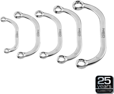Bøjede dobbelte ringnøgler 9-22 mm – 5 dele