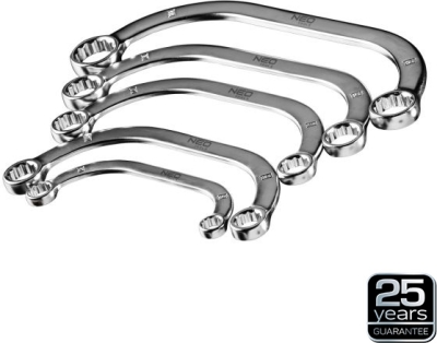 Bøjede dobbelte ringnøgler 9-22 mm – 5 dele