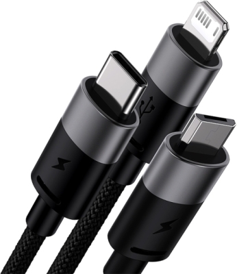 Baseus StarSpeed 3-i-1 USB-multikabel – sort