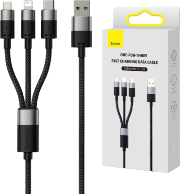 Baseus StarSpeed 3-i-1 USB-multikabel – sort