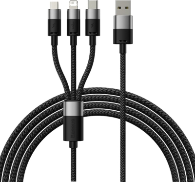 Baseus StarSpeed 3-i-1 USB-multikabel – sort