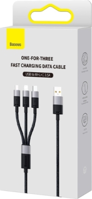 Baseus StarSpeed 3-i-1 USB-multikabel – sort