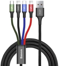 4-i-1 multikabel med USB-C, 2 x Lightning og Micro-USB – sort