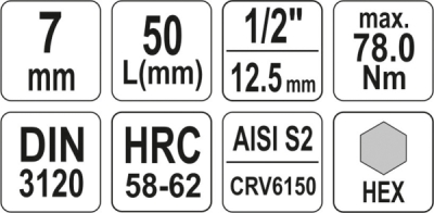 Top HEX 1/2"" 7MM L55MM (Nedsat i pris*)