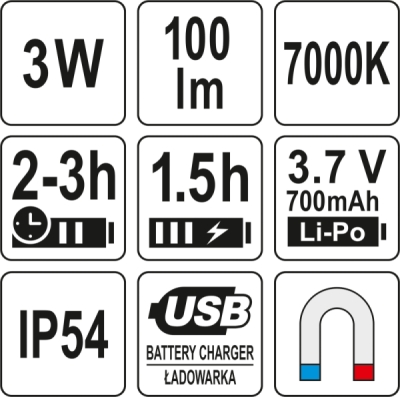 Multifunktionslygte 3W 100LM LED