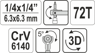 Skraldenøgle 1/4" to-vejs +Bits