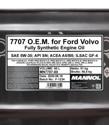 Mannol 5W30 60L. O.E.M. for Ford Volvo
