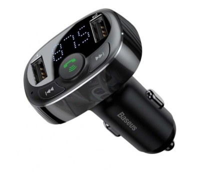 Baseus T-Typed FM-transmitter med Bluetooth, 2xUSB og MicroSD (sort)