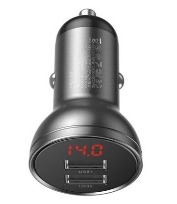 Baseus biloplader med display, 2x USB, 4,8A