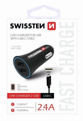 SWISSTEN Autonabíjačka Power 2x  MicroUSB C 2,4A