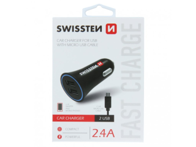 SWISSTEN Autonabíjačka Power 2x USB + MicroUSB, 2,4A