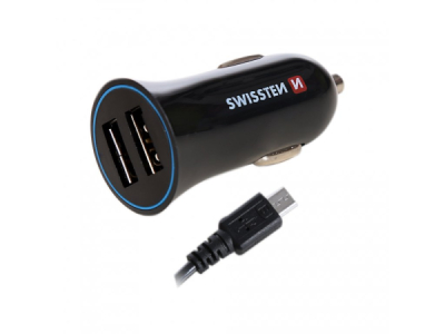 SWISSTEN Autonabíjačka Power 2x USB + MicroUSB, 2,4A