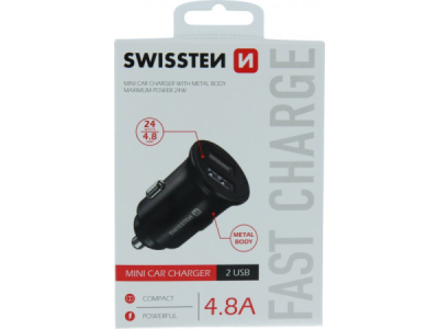 SWISSTEN CL Adapter 2x USB 4,8A metal čierny