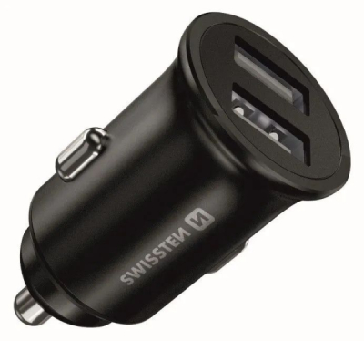 SWISSTEN CL Adapter 2x USB 4,8A metal čierny
