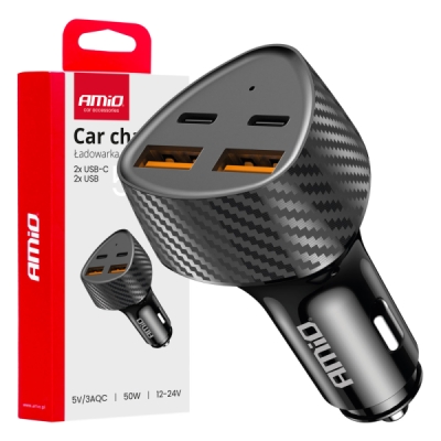 AMIO Nabíjačka do auta 50w 2xUSB-A+ 2xUSB-C - 04284