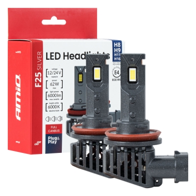 AMIO LED Žiarovky hlavného svietenia Séria F25 SILVER FULL CANBUS H8 H9 H11 H16 62W - 04705