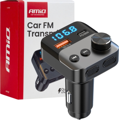 AMIO FM transmitter 1×USB-A 1×USB-C 12/24V - 04647