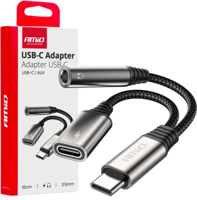 AMIO Adaptér USB-C rozdeľovací na USB-C + Mini Jack 3,5mm 10cm - 04295