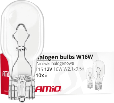AMIO Halogénové žiarovky T15 W16W W2,1x9,5d 12V 10ks - 02549