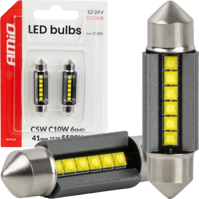 AMIO LED žiarovky CANBUS 41mm 2525 6SMD White 12/24V - 05009