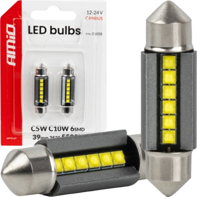 AMIO LED žiarovky CANBUS 39mm 2525 6SMD White 12/24V - 05008