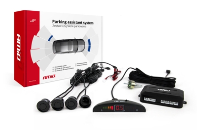 Sada LED couvacích parkovacích senzorů 4 černé senzory AMIO-01565