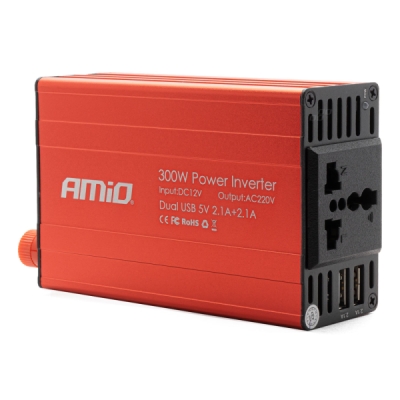 Měnič napětí 12V/220V 300W/600W 2xUSB PI03 AMIO-02470