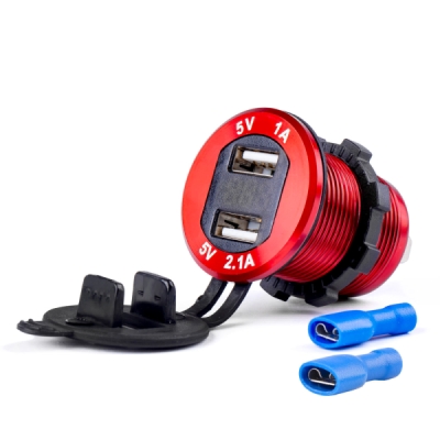 Vodotěsná nabíječka se zkoušečkou napětí 2x USB 12V 24V MOD-11 AMIO-02861
