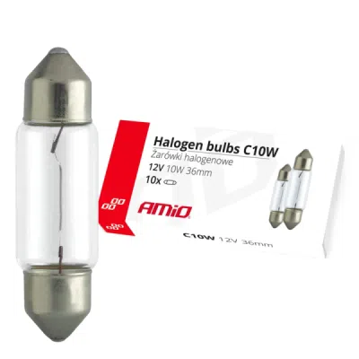 Halogenové žárovky C10W Festoon 36mm 12V 10 ks AMIO-02556