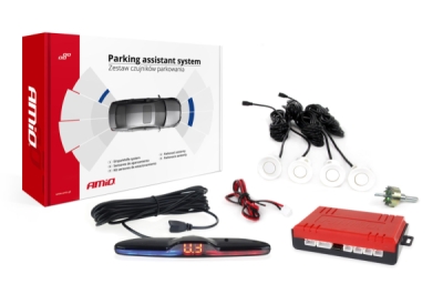 Sada parkovacích senzorů, couvací senzory MAX LED, 4 bílé senzory AMIO-02289