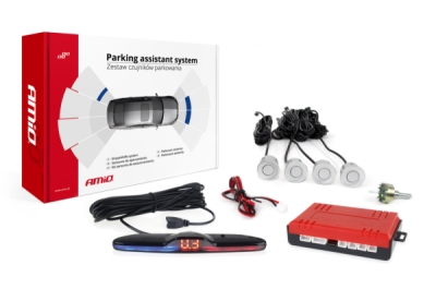 Sada parkovacích senzorů, couvací senzory MAX LED, 4 stříbrné senzory AMIO-02288