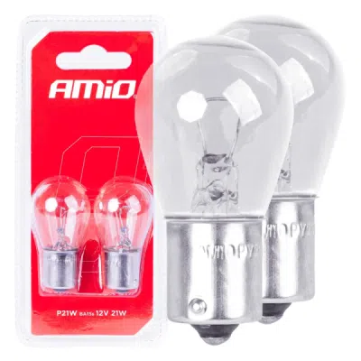 Halogenové žárovky P21W BA15s 12V 2 ks. AMIO-03351 blistr
