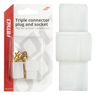 Zástrčka, zásuvka, kostka, elektrický konektor 3 PIN + konektory AMIO-03513
