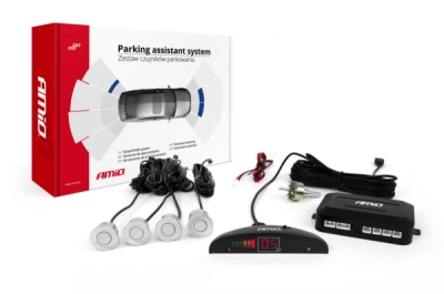 Sada LED couvacích parkovacích senzorů, 4 stříbrné senzory AMIO-01564