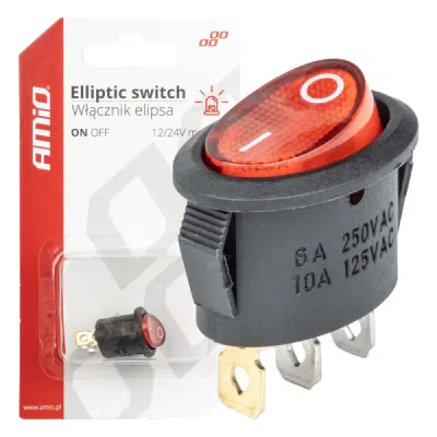 Spínač červený oválný spínač 12V 230V podsvícený BU01 AMIO-03612